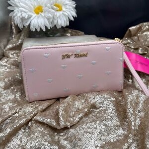 Betsey Johnson Pink Embroidered Heart Wallet